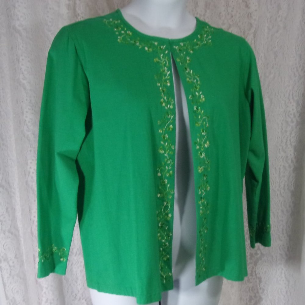 Jeevan  2pc Cardigan jacket  Tank Top SET Green Size L   NWOT